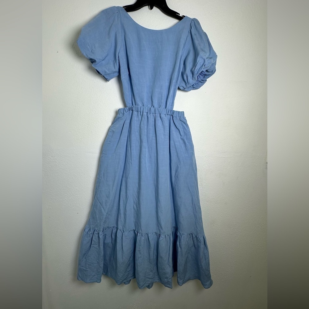 ASTR The Label Jelena Light Blue Backless Dress with Puff Sleeves Maxi Dress - Picture 3 of 16